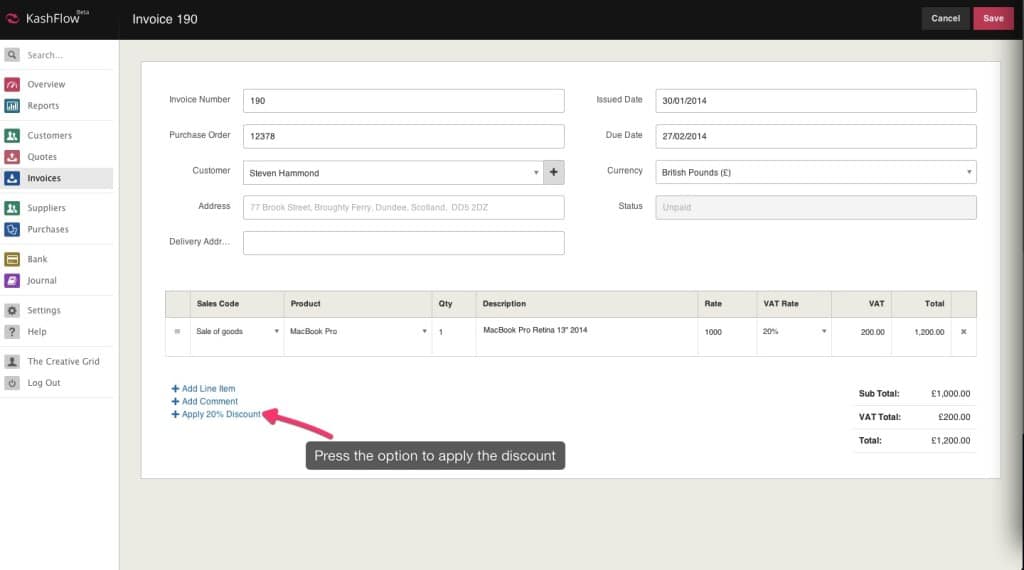 Discounts for Customers - Knowledge Base - IRIS KashFlow